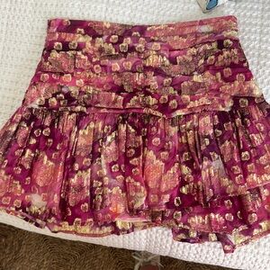 LoveShackFancy Pink and Gold Mini Skirt